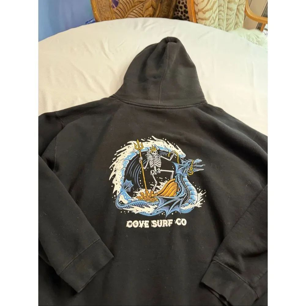 Cove Surf Co. Poseidon Skeleton Black Hoodie Size 3XL